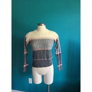 Vintage 70s Striped Cable Knit Acrylic Sweater Size Small